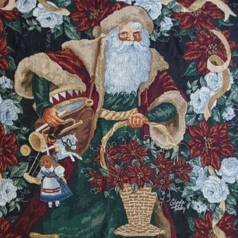 Vintage Tapestry Throw Blanket 50x60 Santa Claus Christmas Glynda Turley USA